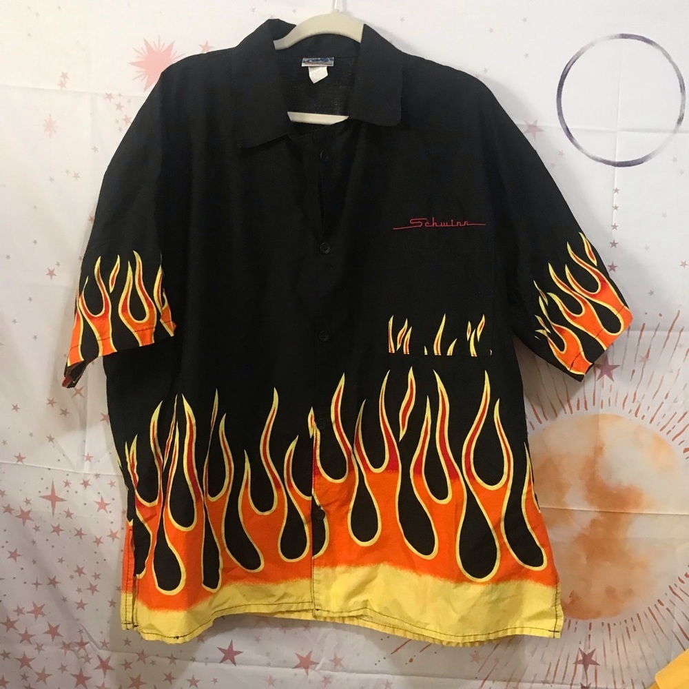 Vintage Collectible Classic Schwinn Button-up Collar Flaming shirt 1990's